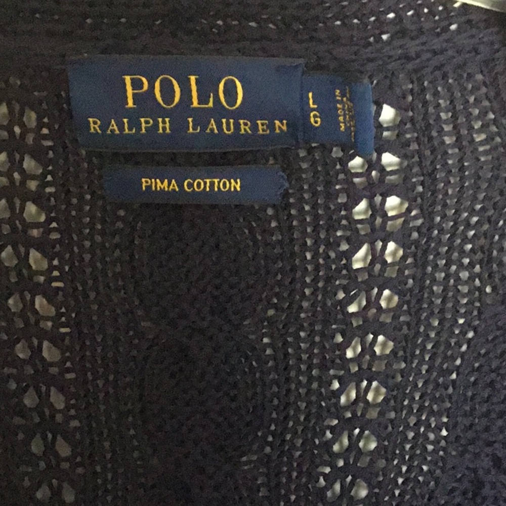Ralph Lauren long open front cable knit cardigan in navy blue - Picture 3 of 6